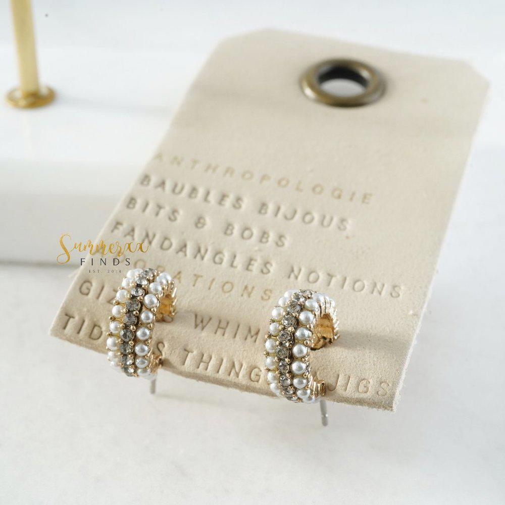 Anthropologie Crystal Pearl Embellished Mini Hoop Earrings